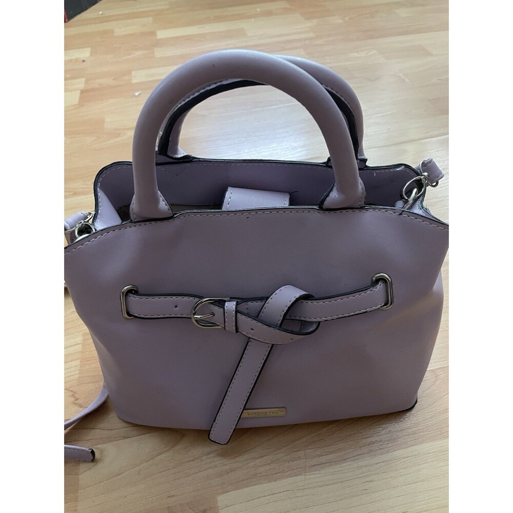 London Fog Lilac Satchel Purse Front Knotted Belt Buckle Strap Crossbody
